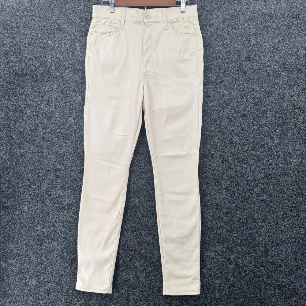 Mother The Super Swooner Faux Leather Pants Wax On Wax Off Cream Off-White 30